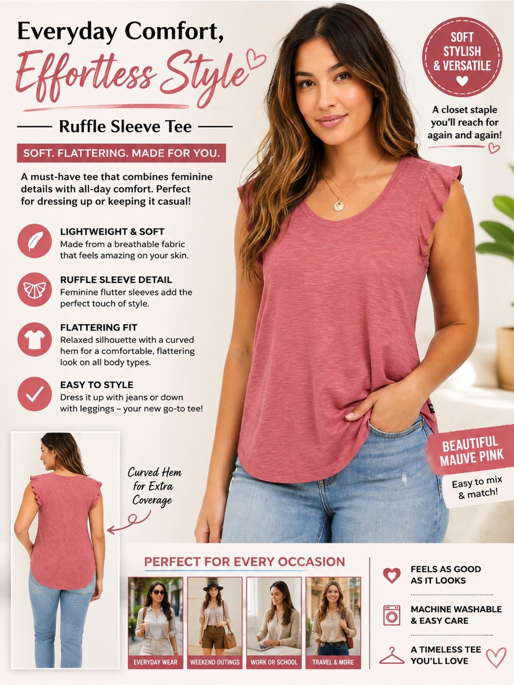 Toad&Co Ruffle Sleeve Tank Top - Mauve Pink